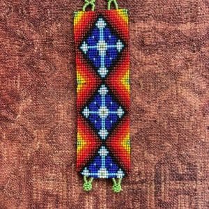 Indigenous beaded bracelet-Huichol Beaded Bracelet queen of the forest beaded jewelry indigenous sacred beaded art