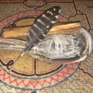 Small Smudging Kit with Sage, Palo Santo Stick, Shell, and Feather Queen of the Forest spiritual cleansing kit ceremony