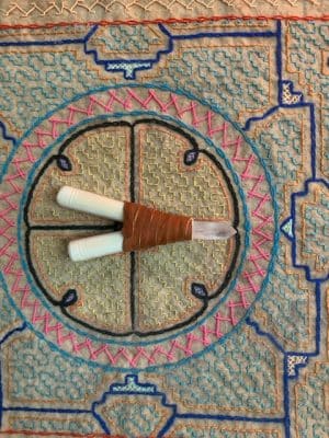 Bone Kuripe with Leather and Quartz