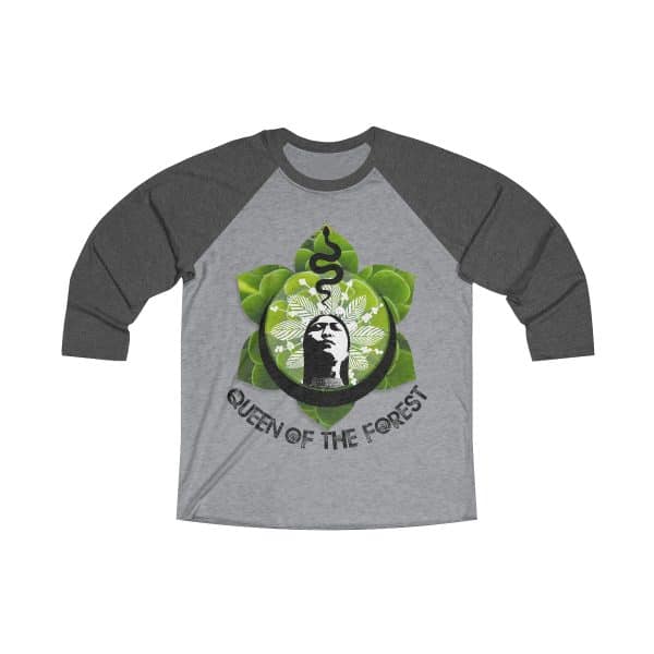 Queen of the Forest Logo Unisex Tri-Blend 34 Raglan Tee, Baseball Shirt, Shaman Shirt, Snuff, Rhape, Rapé,