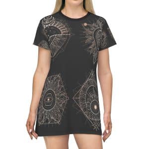 Shipibo Style Womens T-Shirt Dress, Women's dress, sacred geometry dress, queen of the forest apparel,