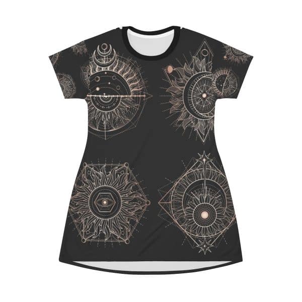 women's dress, sacred geometry dress, queen of the forest apparel, Shipibo Style Womens T-Shirt Dress