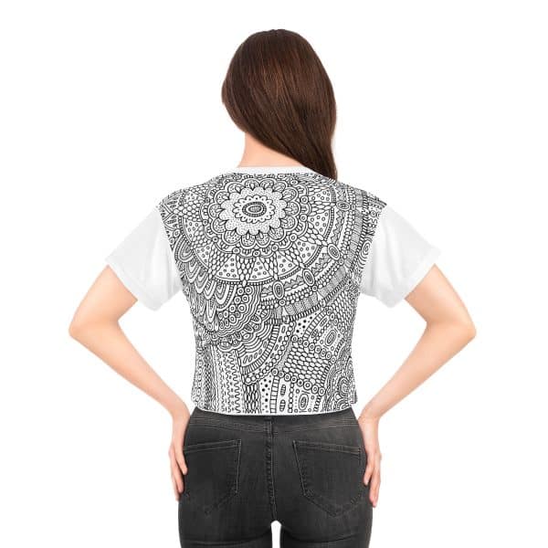 AOP Shamanic Pattern Crop Tee, Women's geometric white t-shirt, Queen of the Forest Apparel, Woman's Festival clothes,