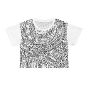 AOP Shamanic Pattern Crop Tee, Women's geometric white t-shirt, Queen of the Forest Apparel, Woman's Festival clothes,