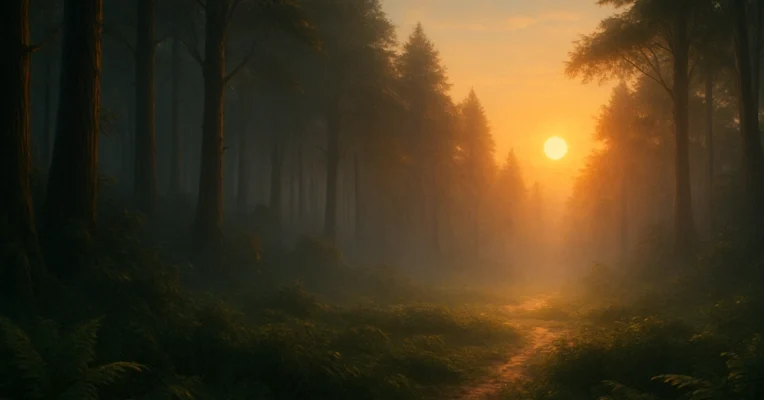the forest at dawn sacred first light sunrise