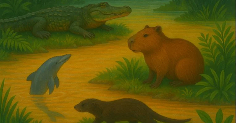animals that live between water and land amazon rainforest fauna