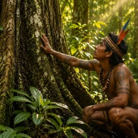 Mulateiro tree with smooth copper-colored bark growing in the Amazon rainforest