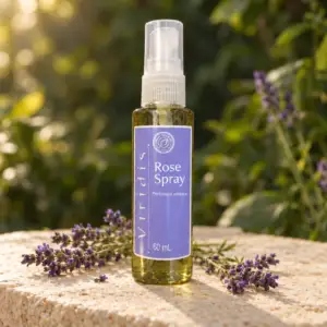 Illustrative Rose Spray bottle in warm forest light