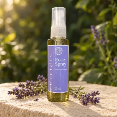 Illustrative Rose Spray bottle in warm forest light