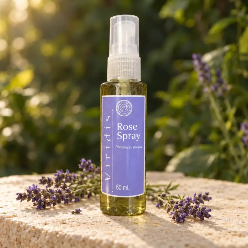 Illustrative Rose Spray bottle in warm forest light